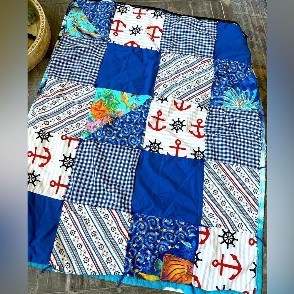 Coastal Nautical Boat Anchor Beach Baby Blanket Quilt Crib Bedding